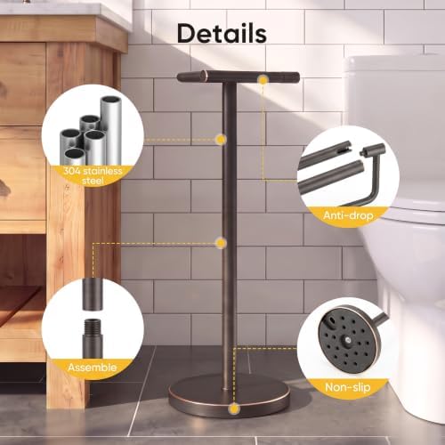 BESy Toilet Paper Holder Stand Bathroom Tissue Free Standing Bronze - Image 5