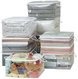 10 PCS Clear Zippered Storage Bags with Handle, Sweater Storage with Zipper, Foldable Closet Organizer Bed Sheet Organizer, Cube Plastic Organizer, Bag, Bin for Clothes,Towel-20 * 16 * 12 by Remittur