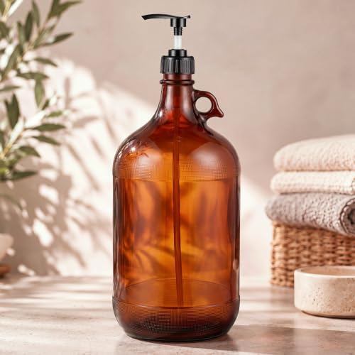 135oz Amber Glass Pump Dispenser Bottle for Laundry Detergent by Ferrochef
