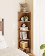 Corner Shelf, 5 Tier Corner Bookshelf, Display Corner Shelf Stand with Storage Rack, Wall Corner Bookshelf for Living Room, Bedroom, Office, Walnut - Image 4