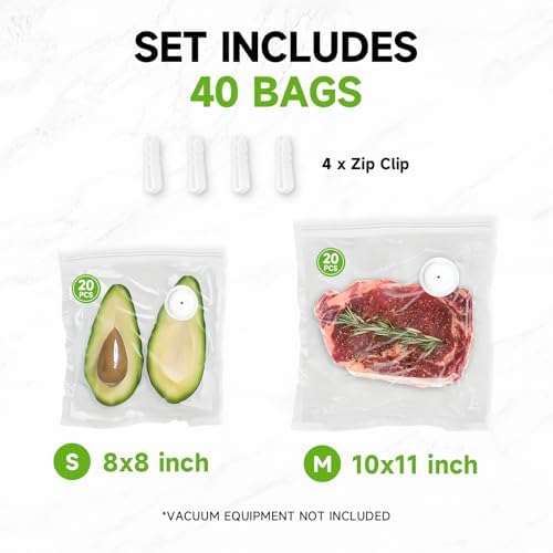 Vixino Vacuum Sealer Bags, 40 Reusable Vacuum Sealer Bags for Food, BPA-Free, Meal Prep and Sous Vide Cooking,Works for Handheld Sealer and Vac Sealer Machine with External Vacuum Systems - Image 2