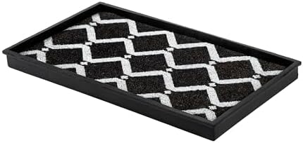 Anji Mountain Heavy Duty Waterproof Rubber Shoe Storage Mat Organizer/Boot Storage Multi Use for Entryway with Coir, Black and Ivory Diamond Insert, Fits 2 Pair (24.5" Wide) by AnjiMountain