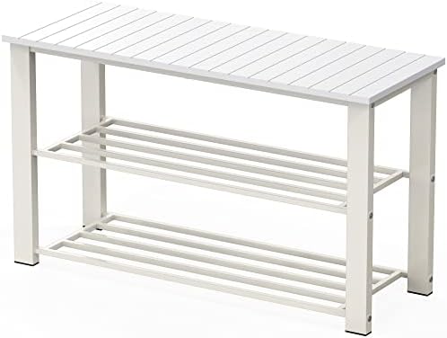 Simple Houseware Wooden Top Shoe Rack Bench for Entryway, White by SimpleHouseware