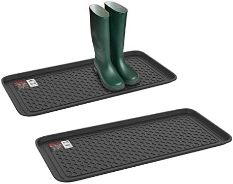 All Weather Boot Tray – Set of 2 Large Water-Resistant Plastic Utility Shoe Mat for Indoor and Outdoor Use in All Seasons by Stalwart (Black) by Stalwart