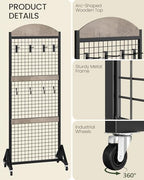 2 Packs Grid Wall Panel 5.7' x 2' FT Grid Display Rack with Wheels, Movable Gridwall Display Stand with 8 S-Shaped Hooks and 8 Garment Hooks, Floorstanding Wire Grid Rack, Greige and Black TCJ17P2BG - Image 5