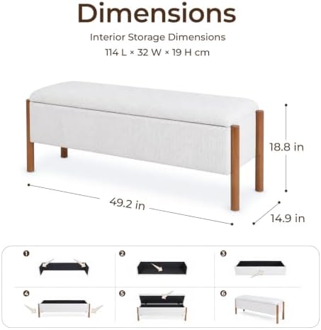 50" Shoe Bench with Storage, Waffle Weave Shoe Rack Bench, Chenille Shoe Storage Bench Entryway Storage with Cushion for Front Doors Entrances Hallway, Mudroom, Closet, Bedroom, Beige, XR-Ben01 - Image 2