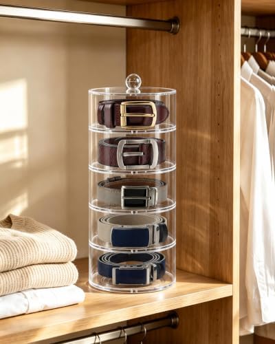Belt Organizer, 5-Tier Acrylic with Dust Cover, for Closet, Clear - Image 2