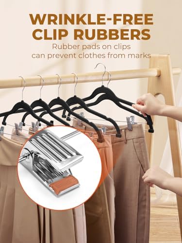 HOUSE DAY Velvet Skirt Hangers 48 Pack, Black Hanger with Adjustable Clips - Image 4