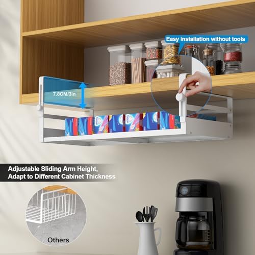 AmonHouseware 2Pack Expandable Under Shelf Storage Basket Organizer,White - Image 3