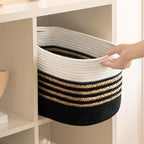 UBBCARE 4 Pack Baskets for Organizing, Woven Storage Baskets for Toys and Towel, Rectangle Cotton Rope Basket with Handles, 14''L x 8''W x9''H, Black - Image 7