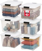 IRIS USA 40 Qt Storage Bins with Lids, 6 Pack, Clear/White by IRISUSA