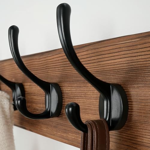 Dseap Wall Mounted Coat Rack: Patented, Heavy-Duty, 17.4" Long 5-Double-Hooks Wooden Hanger Rail for Winter Coats, Hat, Jacket, Clothing - Natural & Black - Image 4