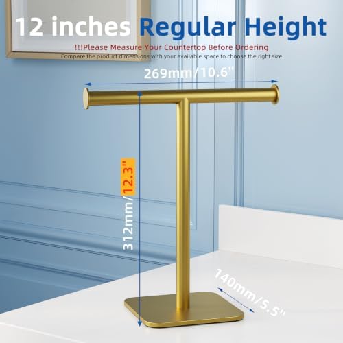 RUACQ T-Shape Hand Towel Holder Stand, 12inch, Brushed Gold, 2 Pack - Image 3