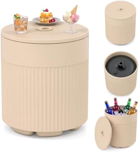 Tangkula 3-in-1 Umbrella Side Table (Beige) by TANGKULA