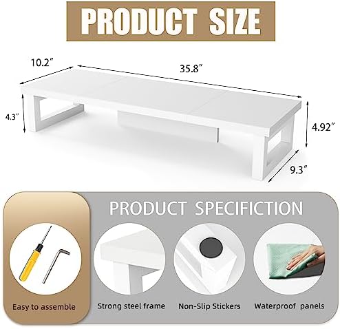 WESTREE Dual Monitor Stand Riser, Wood and Steel Monitor Stand Riser, Computer Monitor Stand for 2 Monitors, Multi-Purpose Desktop Storage Stand for Computer,Laptop,Printer,TV - Image 7