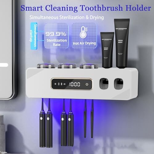 Automatic Toothpaste Dispenser,Rechargeable Toothbrush Holders for Bathrooms,3 Cups Electric Toothbrush Holder Wall Mounted with Toothpaste Dispenser Bathroom Decor (White) - Image 2