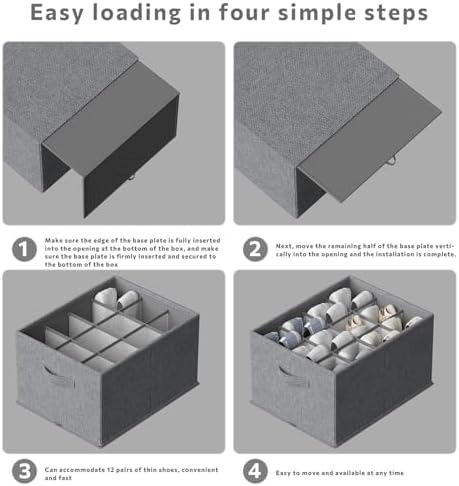 FHSQX 4 Pack Shoe Organizer for Closet,Foldable Shoe Organizer,Fits up to 48 Pairs,Storage Containers With Bottom Support for Shoes (Dark Grey, (16.5 * 12.6 * 9.5) x4) - Image 6