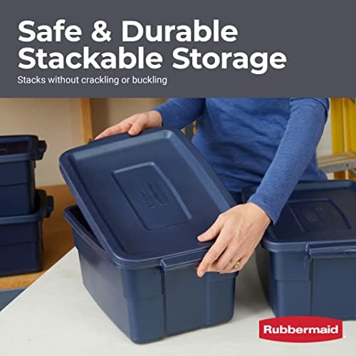 Rubbermaid Roughneck Tote 3 Gal, 6 Pack, Made in USA, Dark Indigo Metallic, Rugged Plastic Stackable Storage Bins with Lids and Handles - Image 5