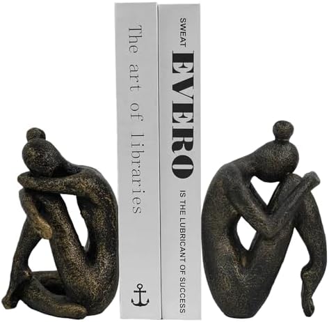 1 Pair Thinker Decorative Bookends for Shelves, Heavy-Duty Book Ends Holder, Resin Book Stopper for Office Home Living Room Decor by YLSMILE