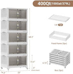 BROVIEW 400Qt Stackable Storage Bins with Lid, Extra Large Closet Organizer Collapsible Drawer Boxes with Wheels, Folding Plastic Cabinet Containers for Home Kitchen Room Organization, 5Pack White - Image 2