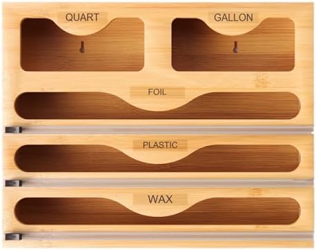 Bambooss Roll Organizer Holder - Ziplock Bag Organizer | Wooden Bag Holde, Wrap Dispenser with Cutter and Labels, Wooden Ziplock Drawer, Food Storage Drawer for Kitchen - Image 7