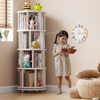 Muwuele 4 Tier Solid Wood Rotating Bookshelf Tower on Wheels, White - Image 3