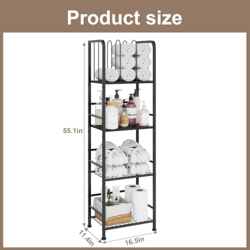 4-Tier Freestanding Towel Racks for Bathroom, Black Towel Rack Stand - Image 2