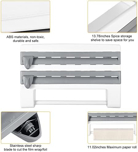 Magnetic Plastic Wrap Dispenser with Cutter Refillable Aluminum Tin Foil and Plastic Wrap Organizer for Kitchen Kitchen Roll Dispenser Grey - Image 3