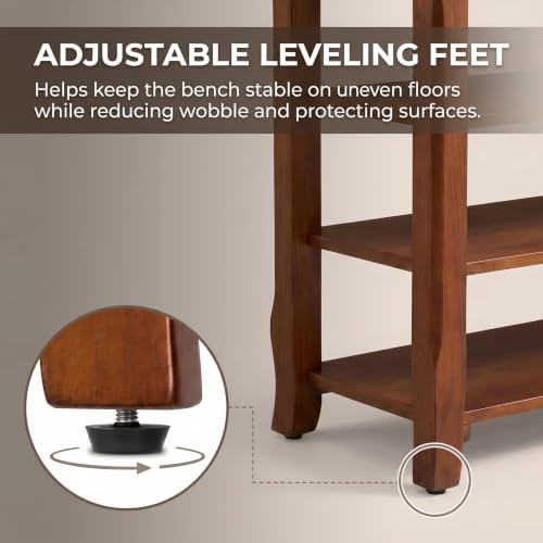 Shoe Rack Bench Entryway Storage with Leather Cushion, 39.4" - Image 7