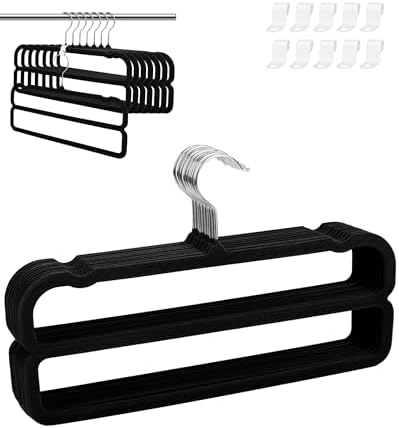 10 Pack Velvet Pants Hangers for Closet Space Saving, Thin Hanger (Black) by Yxspace