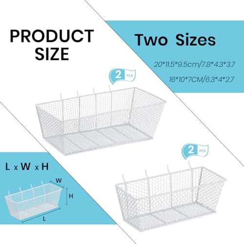 Sieral 4 Pcs Metal Pegboard Baskets Wire Organizer, Small, Medium, White - Image 3