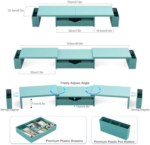 Spacrea Dual Monitor Stand Riser with Drawer and 2 Pen Holders - Image 5