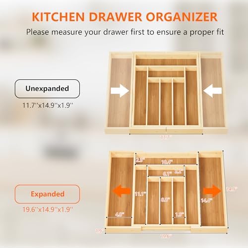 Expandable Bamboo Drawer Organizer Cutlery 7-9 Slots Natural - Image 2