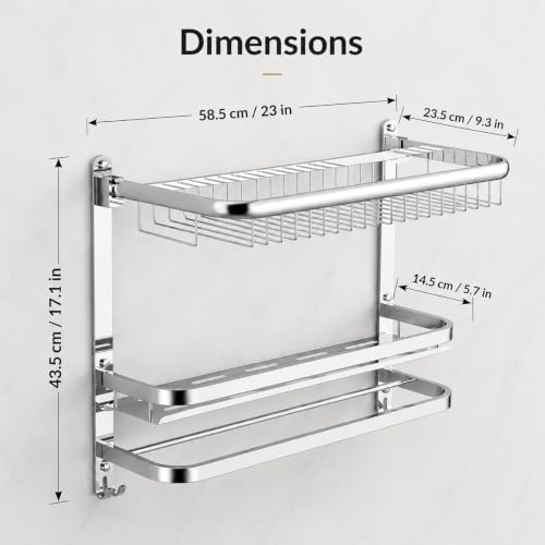 CAXIMSY Towel Rack for Bathroom with 3 Tier Shelf Double Bar Hook (Silvery) - Image 5