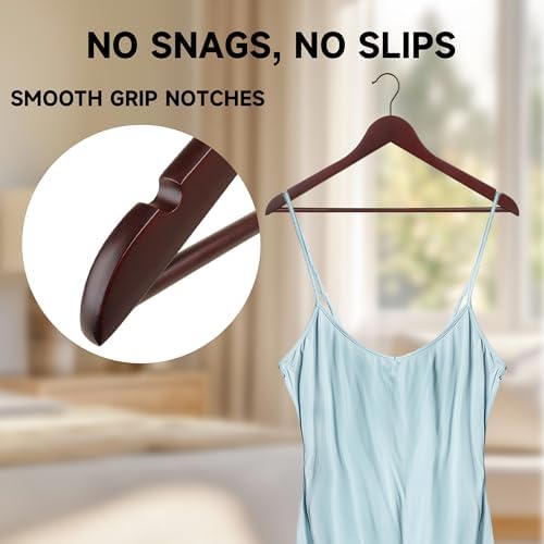Wooden Clothes Hangers with Pants Bars, Mahogany, 96-Pack - Image 4
