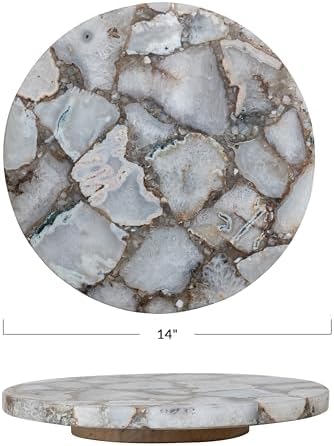 Creative Co-Op Round Agate Lazy Susan with Mango Wood Base, Natural - Image 2