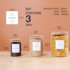 3 Pcs Glass Canisters with Airtight Bamboo Lids and 42 Kitchen Pantry Labels Preprinted - Clear Glass Flour and Sugar Storage Container Set - Large Glass Jars with Wood Lids(100 OZ/54 OZ/27 OZ) - Image 3