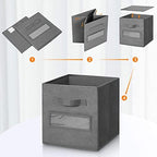 Fabric storage cubes (Set of 8) 11 Inch Cube Storage Bin, cube storage with 8 Labels Window Cards & a Pen, Foldable cube organizer bins, 11x11 storage bin, Cubby Organizer bins, Gray - Image 4