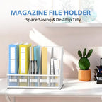 5 Vertical Compartments Magazine File Holder, Metal Binder Organizer, White - Image 4