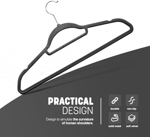 KEPLIN Velvet Hangers 20 Pack - Non-Slip Clothes Hangers with Tie Bar & 360° Hook - Durable & Sturdy, Space-Saving Wardrobe Organisers for Suits, Jackets & Clothes- Home Storage Solution (Black) - Image 3