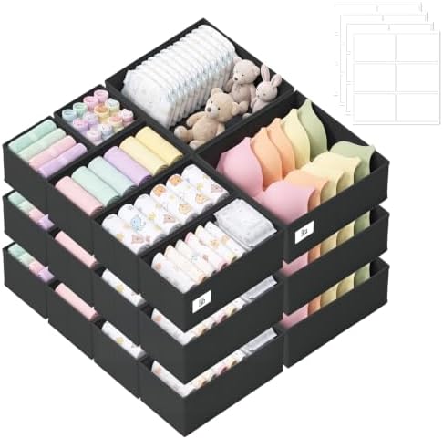 Drawer Organizer Storage for Clothes, Socks, 21 Pack, Black by SIXDOVE