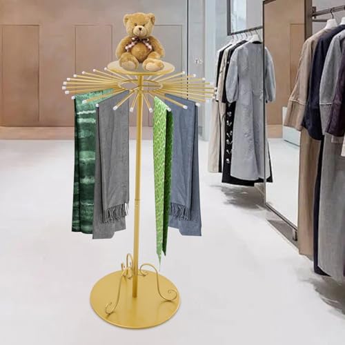 Golden Freestanding Scarf Display Rack with 30 Rods, 360° Rotating Height Adjustable Scarf Organizer, Metal Scarf Holder for Scarves, Ties, Shawls, Belts, Ideal for Boutique & Home Use - Image 5