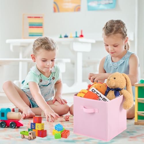 Stero 13x13x13 Inch Fabric Storage Bins 6 Pack Fun Colored Durable Storage Cubes with Handles Foldable Cube Baskets for Home, Kids Room, Closet and Toys Organization Pink - Image 5