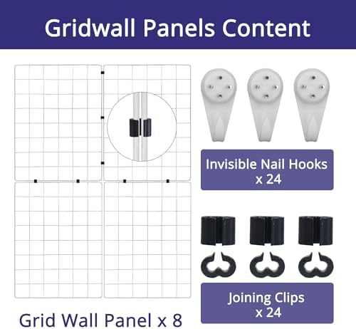 WELLCO Grid Wall Panels, 15.7"x 11.8" Grid Wall for Any Retail Display, Portable and Assembled Wall Grid with Extra Joining Clips and Hooks, 8 Pack, White - Image 4