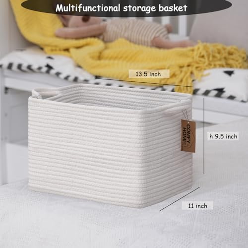 COMFY-HOMI 3PACK Cotton Rope Square Basket with Handles for Shelves| Storage|Baby Basket for GIF|Shoe Basket for Organizing|New13.5" x 11" x 9.5" for Living Room - Image 4