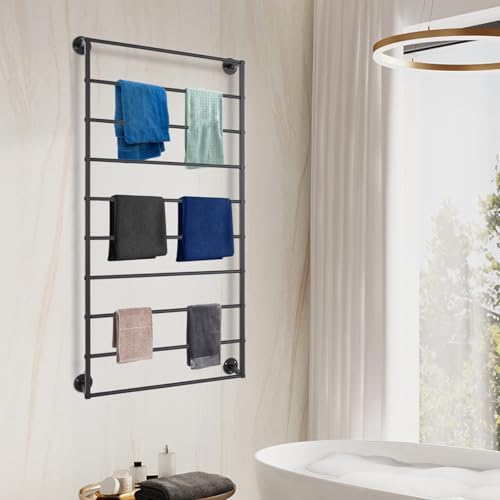 Wall Mounted Scarf Rack, 10 Tiers Metal Ribbon Display Rack, Silk Hijab Hanger Storage Organizer, Multifunctional Belts Towel Holder for Accessory Store, Bathroom, Gift Store, Flower Shop (Black) - Image 2