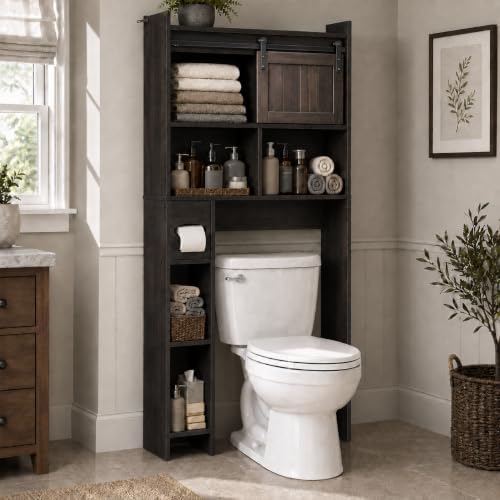 kepptory 30" W Over the Toilet Cabinet with Sliding Barn Door, Dark Grey by kepptory