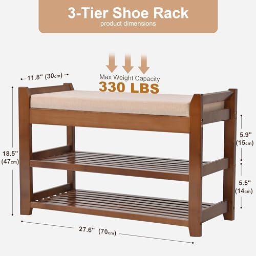 PETKABOO Shoe Rack Bench with Cushion, Shoe Rack for Front Door Entrance, Shoe Bench with Storage for Entryway Hallway Bedroom Living Room - Image 2