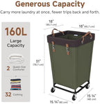 StorageWorks 160L Laundry Basket with Wheels, Rolling Hampers for Clothing - Image 3