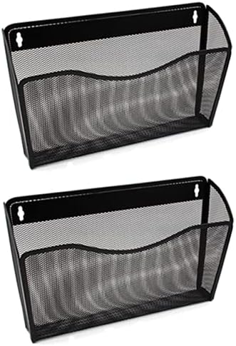 YBM Home Mesh Wall Mount File Organizer Holder for Home and Office, Single Pocket Hanging File Holder for Folders, Documents, Letters, and Magazines, Black 2 Pack by YBMHome
